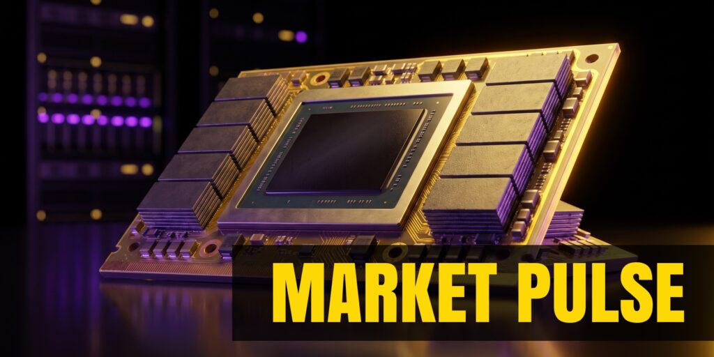 NVIDIA AI GPU chip HBM memória-stackekkel, arany-lila fényben, Market Pulse